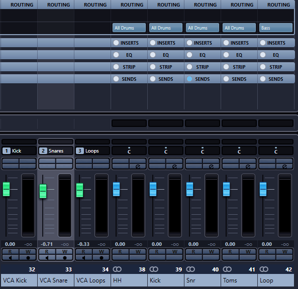 Create drum groups and VCA tracks for a better automation and workflow