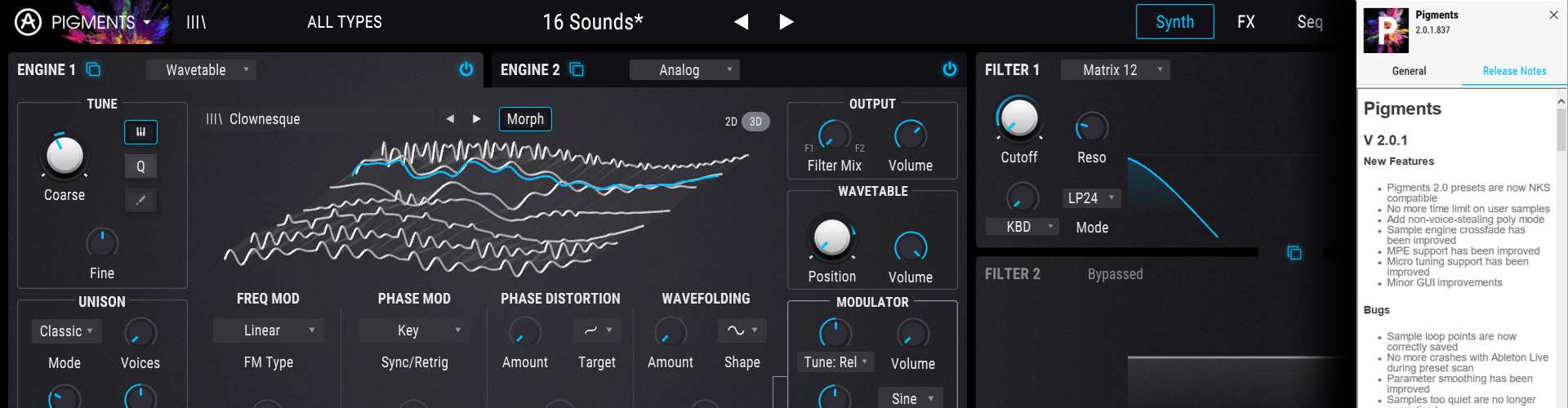 Arturia Pigments update 2.0.1.837 - New featurs and bugfixes