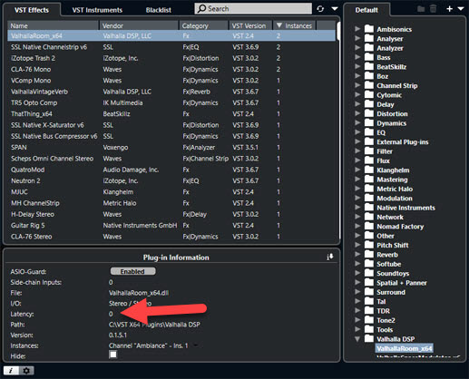 Music Production - Cubase Plugin Manager Latency