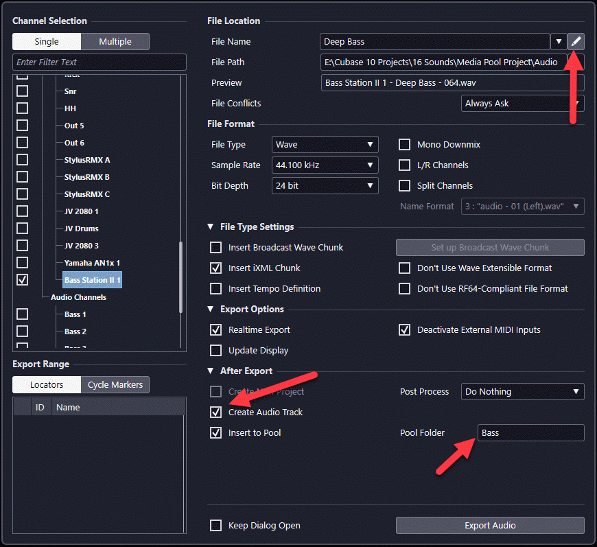 Cubase Mixdown window organizing