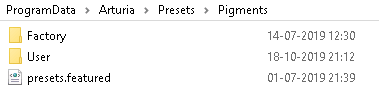 Arturia Pigments preset folders