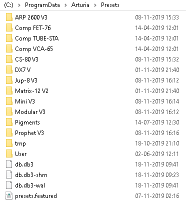 Arturia V Collection presets folder