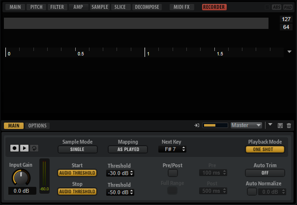 Recording samples with automatic threshold detection