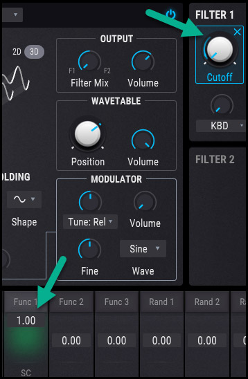 Pigments filter modulation with function 1